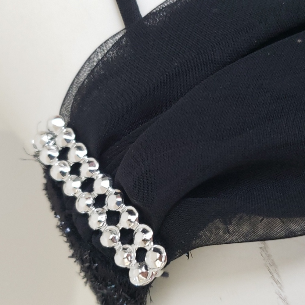 Amanda Taylor Vintage Black Beaded Sleeveless Deep Back Shawled Dress Sz 6 - Picture 11 of 16